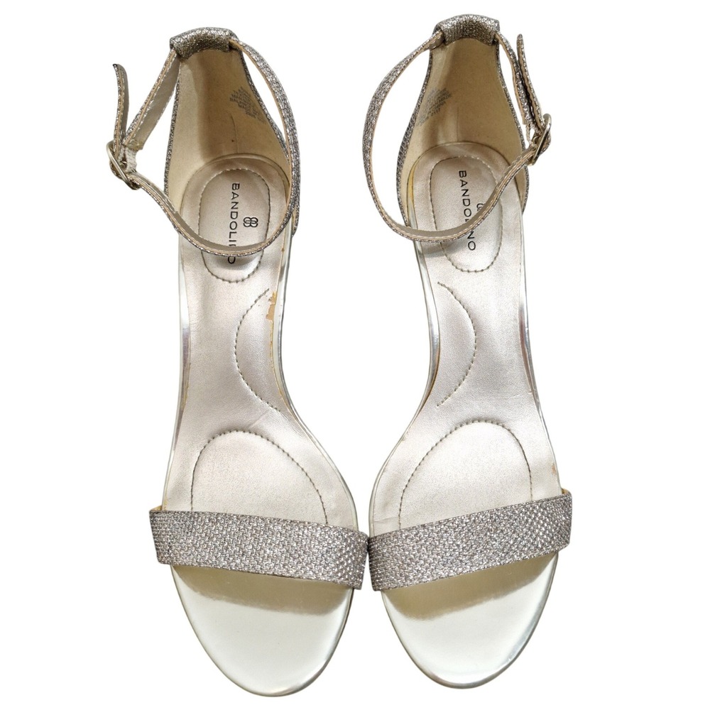 Bandolino BDMADIA Champagne Silver Glitter Kitten Heel Sandals Women's 6.5M